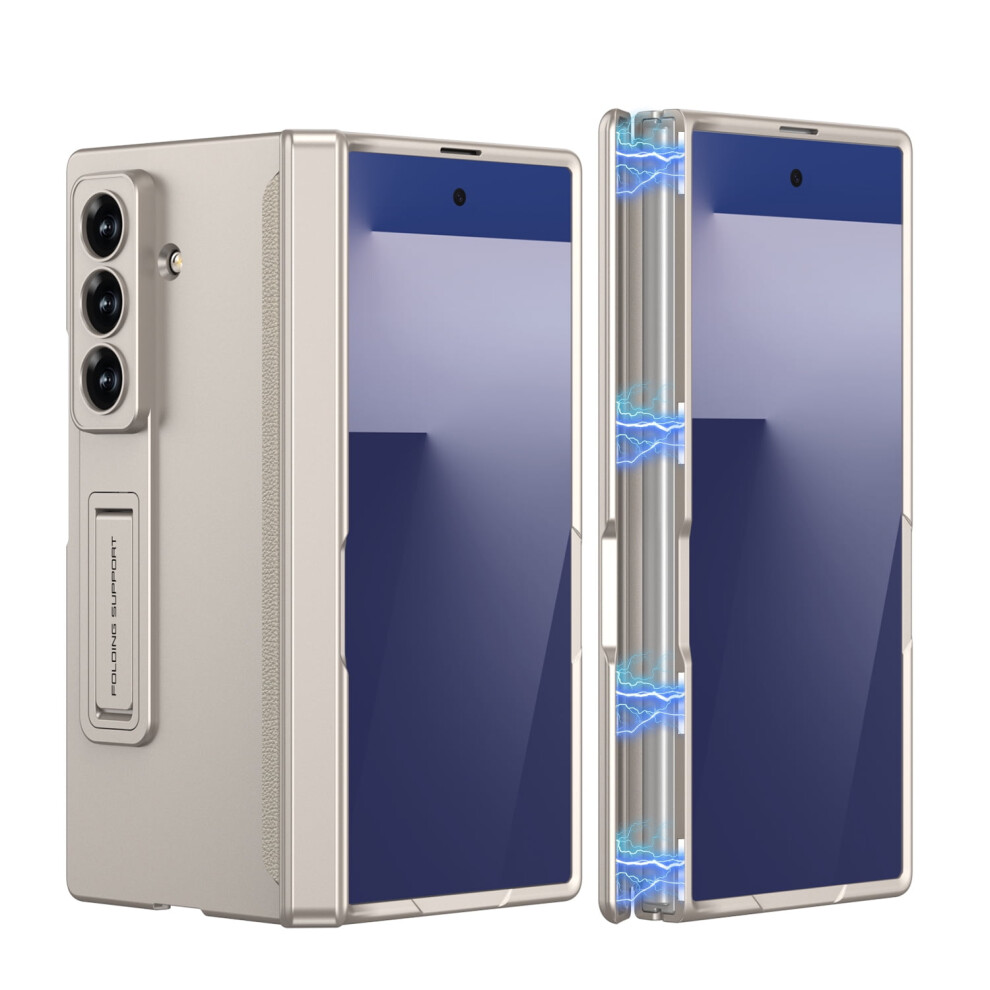 For Galaxy Z Fold 7 Case With Hinge Protection And Kickstand, Shockproof Magnetic Hard Rugged Protective Cover, Titaniumgray 9341593715485