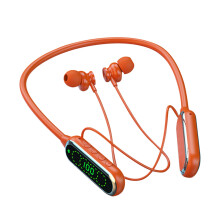Orange halshängande Bluetooth5.4-hörlurar med kortstöd för HiFi-ljud med öronåterkoppling för sport och musik