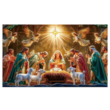 Christmas Nativity Banner with Starry Canopy, Velvet Hanging Decor for Home, Church & Family Celebrations