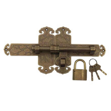 Antique Brass Door Bolt with Lotus Design - Elegant Vintage Garden Lock