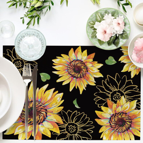 Sunflower Placemats Linen Rustic 4 Pcs 1