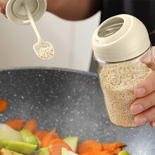 Seasoning Storage Jar, Integrated Spoon Lid Glass Container, Compact Kitchen Organizer for Spices Herbs, Home Cooks