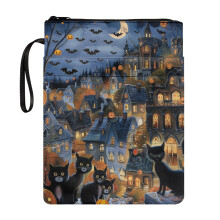 Polyester Fabric Book Sleeve Protector for Fater - Vintage for Journal Waterproof, 8.66 x 11.42, Halloween Night Village