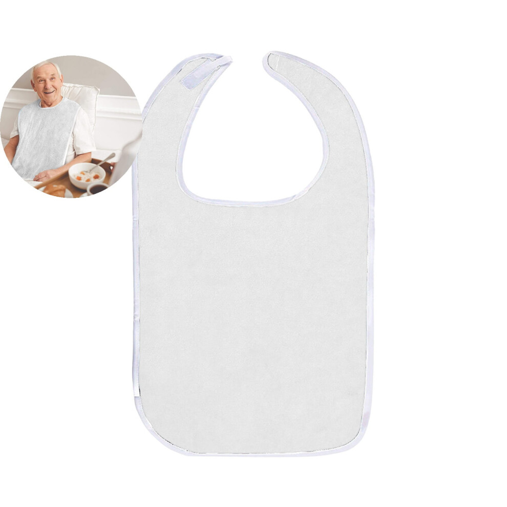 White Adult Bibs For Elderly Women Men Terry Cloth Bib For Eating Adjustable Bib Clothing Protectors(White)
