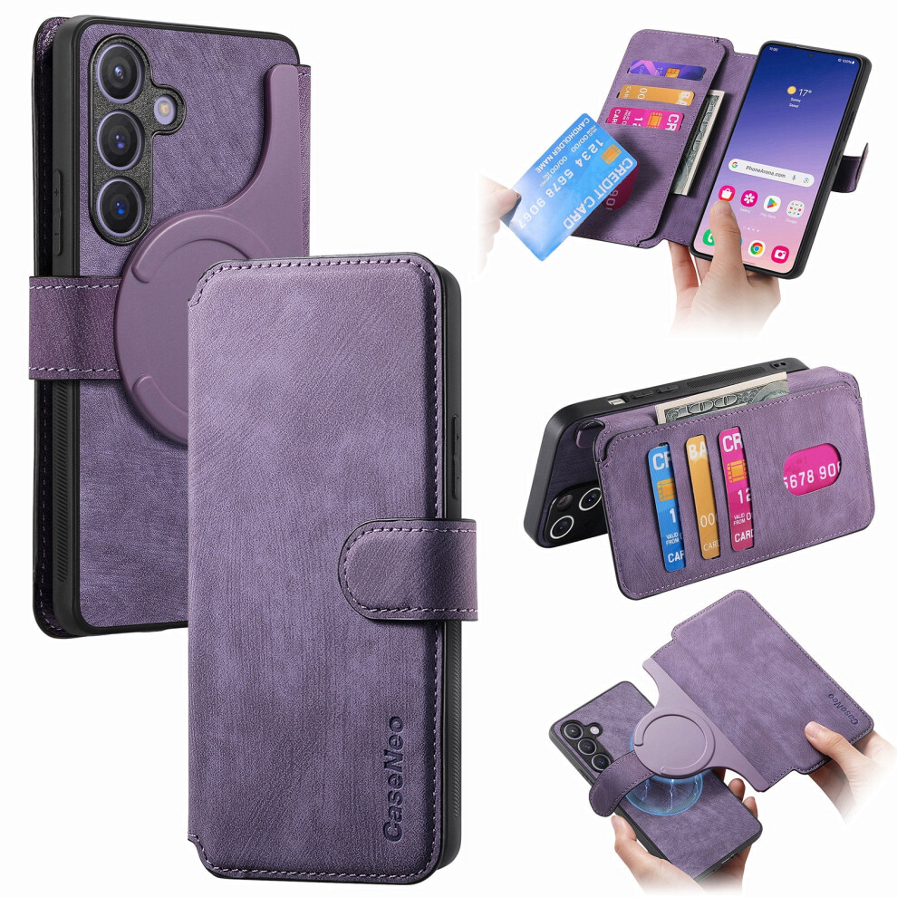 Retro Folio Flip Leather Case For Compatible With Samsung Galaxy S22 Â Rfid Blocking, 3 Card Slots, Magnetic Wallet Purple 9097180902355