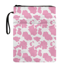 1pc Pink Cow Pattern Zipper Book Cover Bag with Pocket, Vintage Protector Wrap Case – Compatible with Standard Books