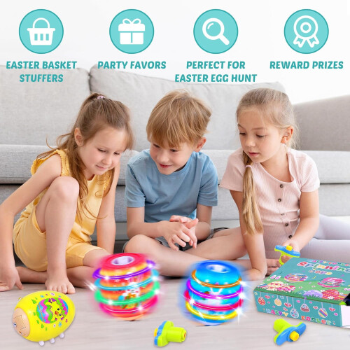 4-Pack Light-Up Spinning Singing Tops for Easter Baskets, Compatible with Easter Eggs & Goodie Bags 1