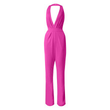 Macacão feminino de cor sólida, com calça reta, design simples e requintado (rosa choque, tamanho XXL)