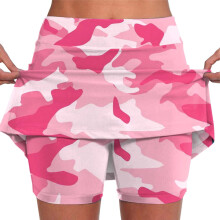 Green Tennis Skirt for Women – Camo Print, Pockets, Mid-Rise, Athleisure & Golf Outfit (Pink, XXXL)