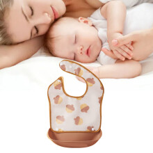 Waterproof Baby Bibs with Pine Cone Pattern, Adjustable, Detachable Food Catcher
