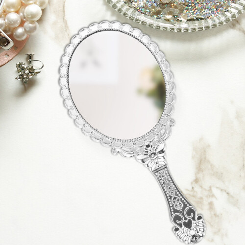 Handheld Mirror with Handle Portable Vintage Makeup Mirror 2