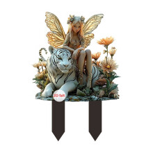 Miniatuur tuinpaal met gevleugelde fee, 2D platte decoratiepaal voor binnenplaats, dromerig tafereel voor terras en tuin