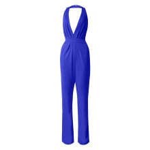 Macacão feminino de pernas largas, cor sólida, calça reta, design simples e requintado (azul, XXL)
