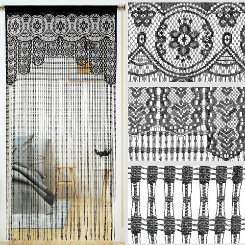 Triani string door privacy lace curtain black 100x200cm 2