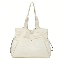 Women's Nylon Drawstring Tote Bag with Multiple Pockets -