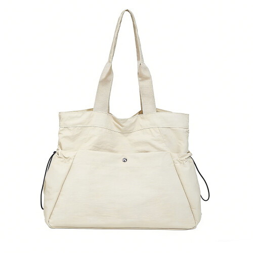 Women's Nylon Drawstring Tote Bag with Multiple Pockets -