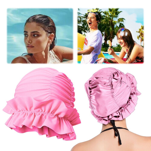 Women's Elastic Ruffle Swim Cap Pink One Size 1