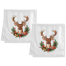 Christmas Elk Reindeer Hand Towels Set for Bathroom Cotton Face Towel Decorative 15.5x29.5 inch
