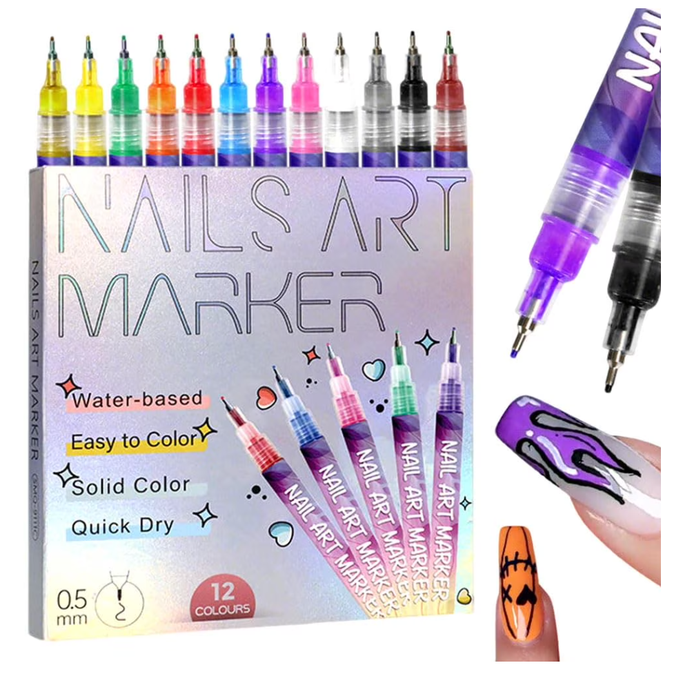 12-Color Nail Art Pens Set, DIY Gel Nail Markers for Drawing, Liner & Dotting â Compatible with Gel Nails