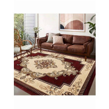 Retro Boho Red & Golden Floral Area Rug, Non-Slip Machine Washable, Compatible with Living Room, Bedroom, Homestay & Hotel