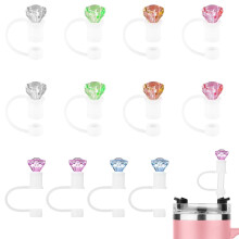 12 tapas de pajitas con forma de diamante para vasos de 40 y 30 oz, tapas de silicona para accesorios de vasos, fundas reutilizables para pajitas y