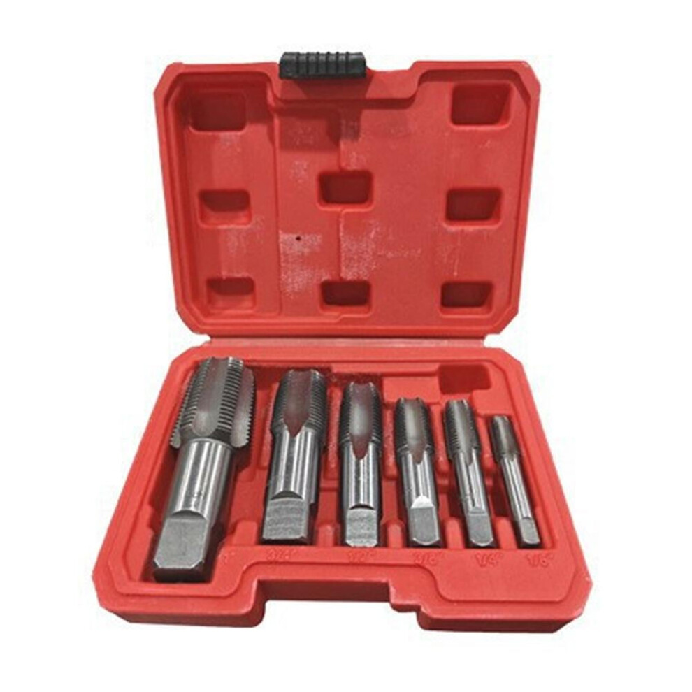 6-Piece Npt Pipe Tap Set (1/8", 1/4", 3/8", 1/2", 3/4", 1") Â Hss Taps For Cleaning/Re-Threading Damaged Pipes, Compatible With Standard Npt 9097180905035
