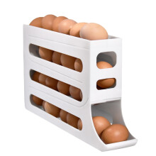 Dispensador de huevos automático de 4 niveles para refrigerador, con capacidad para 30 huevos, que ahorra espacio (blanco)