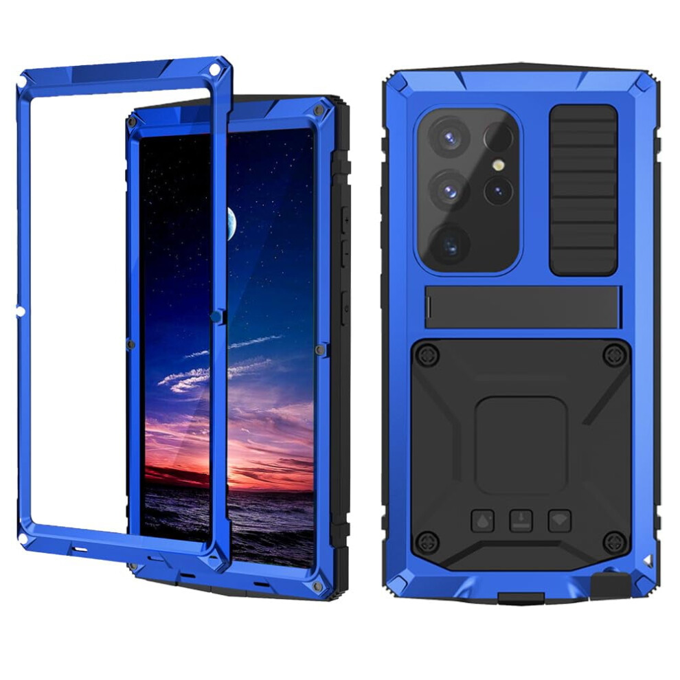 Metal Armor Case For Samsung S24 Ultra Â Military-Grade, Rugged, Drop-Tested, With Metal Stand & Screen Protector (Black) Black 9405492486737