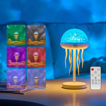 Luminária de mesa portátil com projetor em formato de água-viva, 7 cores, ideal para quarto e sala de estar – Luz ambiente oceânica, presente