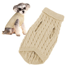 Knitted Heart Dog Sweater Khaki XS for Medium Dogs and Cats