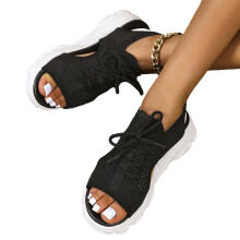 Sandales Vvcesidot Muffin à semelle épaisse ajourée et lacets, en maille respirante, à bout ouvert, pour femmes, de bonne qualité.