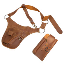 2 Pcs PU Leather Tool Belt, Adjustable 46.5 in / 118.1 cm, Florist Tool Belt Gardener Tool Belt Brown Crazy Horse, with Pouches, D-Rings