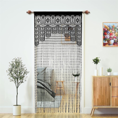 Triani string door privacy lace curtain black 100x200cm