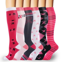 Compression Socks for Women Circulation Knee High 6 Pairs for Nurses, Running, Travel, Athletic，L/XL-Style 10