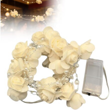 Orgone Flower String Lights with White Roses & Pearls, 3M 30LED Rose Flower Light for Valentine's Day Indoor Outdoor Party Wedding Decor