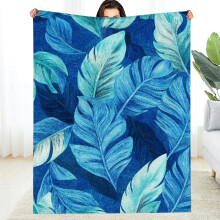 Blue Leaf Flannel Blanket, Soft & Warm, 60x80in – for Bed, Sofa, Travel, Camping; Multi-purpose Gift – Compatible with All Seasons