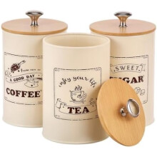 3 PCS Airtight Coffee/Sugar/Tea Canisters, 33.8oz Metal Vintage Set – Compatible with Kitchen Storage