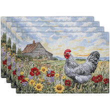 Rooster Watercolor Placemats Linen 4 Pcs