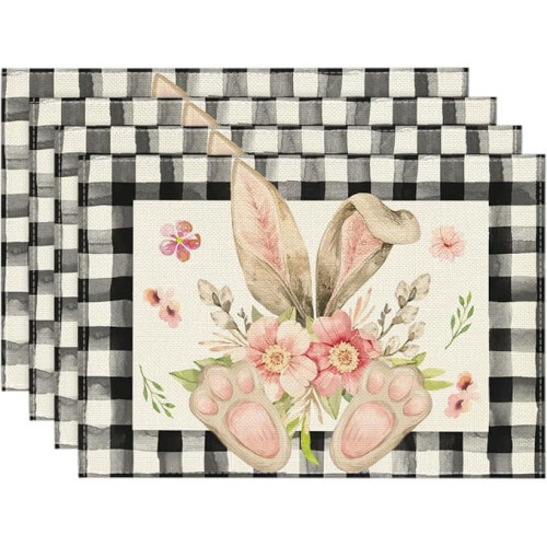 Bunny Easter Placemats Linen 4 pcs 12x18 inch