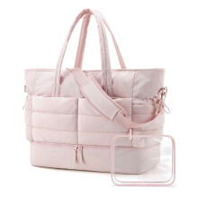 Large Travel Duffel Bag with Shoe Compartment, Puffer Carry-On Gym Weekender Bag for Women, Pink