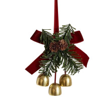 Red Velvet Christmas Bow with Bells, Tree Hanger, Needles & Ornaments – 3.9x5.5" Wreath/Tree Decor – Compatible with Standard Hooks