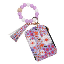 Women Boho Beaded Wallet Keychain Tassel Silicone Beaded Wristlet Keychain Card Holder Cute Wristlet Wallet for Women