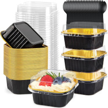 Mini Cake Cups with Lids and Spoons 150ml Square Aluminum