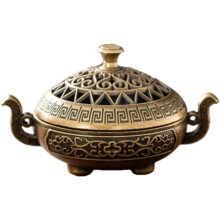 Vintage Brass Incense Burner,Intricate Carving Incense Holder,Dual Handles Scent Stand