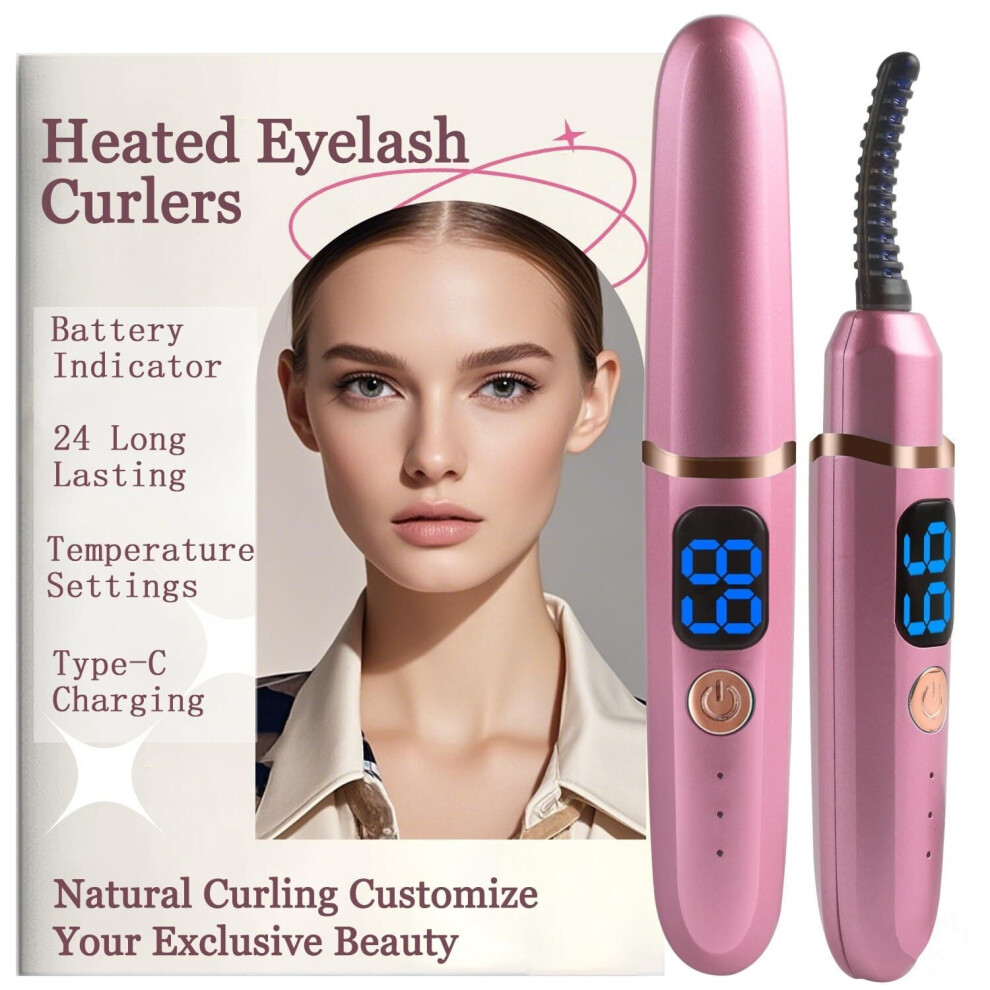 Pink Heated Eyelash Curler, 3 Temp Modes, Led Display, Usb Rechargeable, Battery Indicator Â (Compatible With All Lash Types)