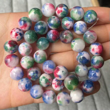 Cuentas redondas de jade de colores, 6 mm, 8 mm, 10 mm, 12 mm, piedra natural suelta para pulseras DIY - n. 4: azul, verde, rojo, 6 mm (50 unidades)