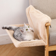 DAMAI Hanging Cat Radiator Bed – Foldable Warm Fleece Hammock with Metal Frame, Machine Washable Cover, Beige, Compatible with Radiators
