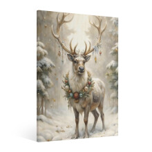 Vintage Christmas Elk Wall Art – Framed Canvas Print for Living Room, Kitchen, Bedroom, Bathroom – Retro Holiday Decor