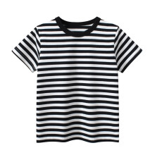 Katoenen shirts voor jongens, korte mouwen, gestreept, basic casual T-shirt met ronde hals, zomerse T-shirts voor peuters en kinderen