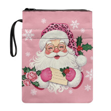 Pink Santa Letter Book Covers Carrying Book Case Polyester Book Protection Book Organzier Holder with Washable Book Cover Carrying Case
